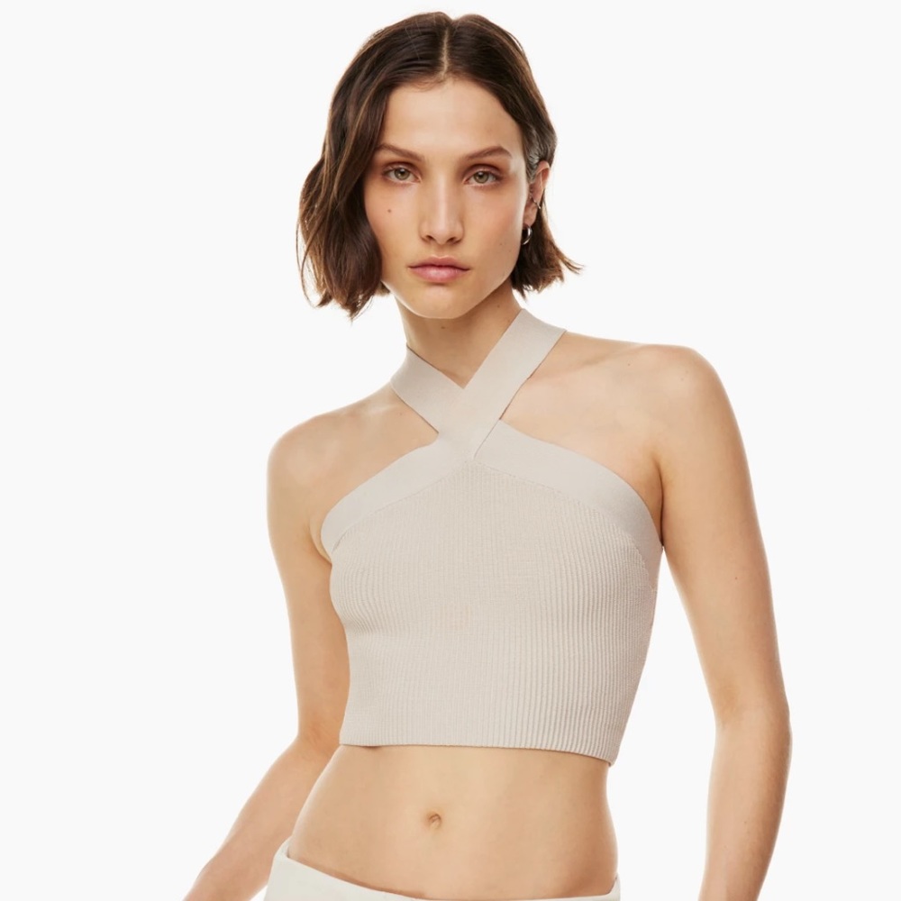 Aritzia Babaton Sculpt Knit Criss Cross Cropped Tank in Matte Pearl